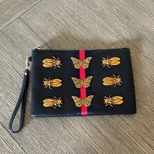 Black Clutch/wristlet with Gold Insect Embellishments